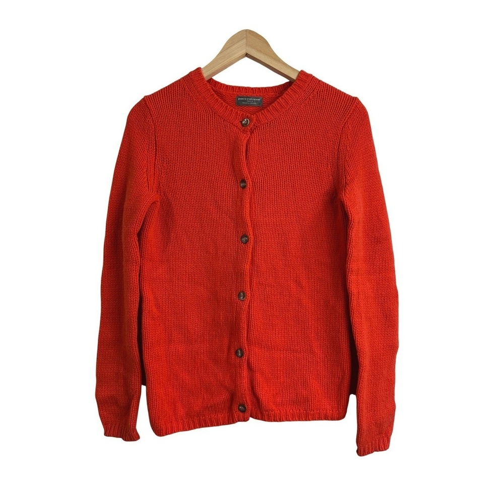 Paco Rabanne Paris French Poppy‎ Red Knit Button Cardigan Sweater Women's Small
